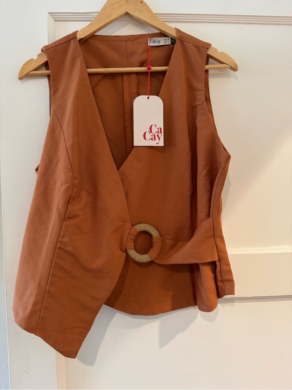 CaCay Rust-Brown Wrap Belted Vest
